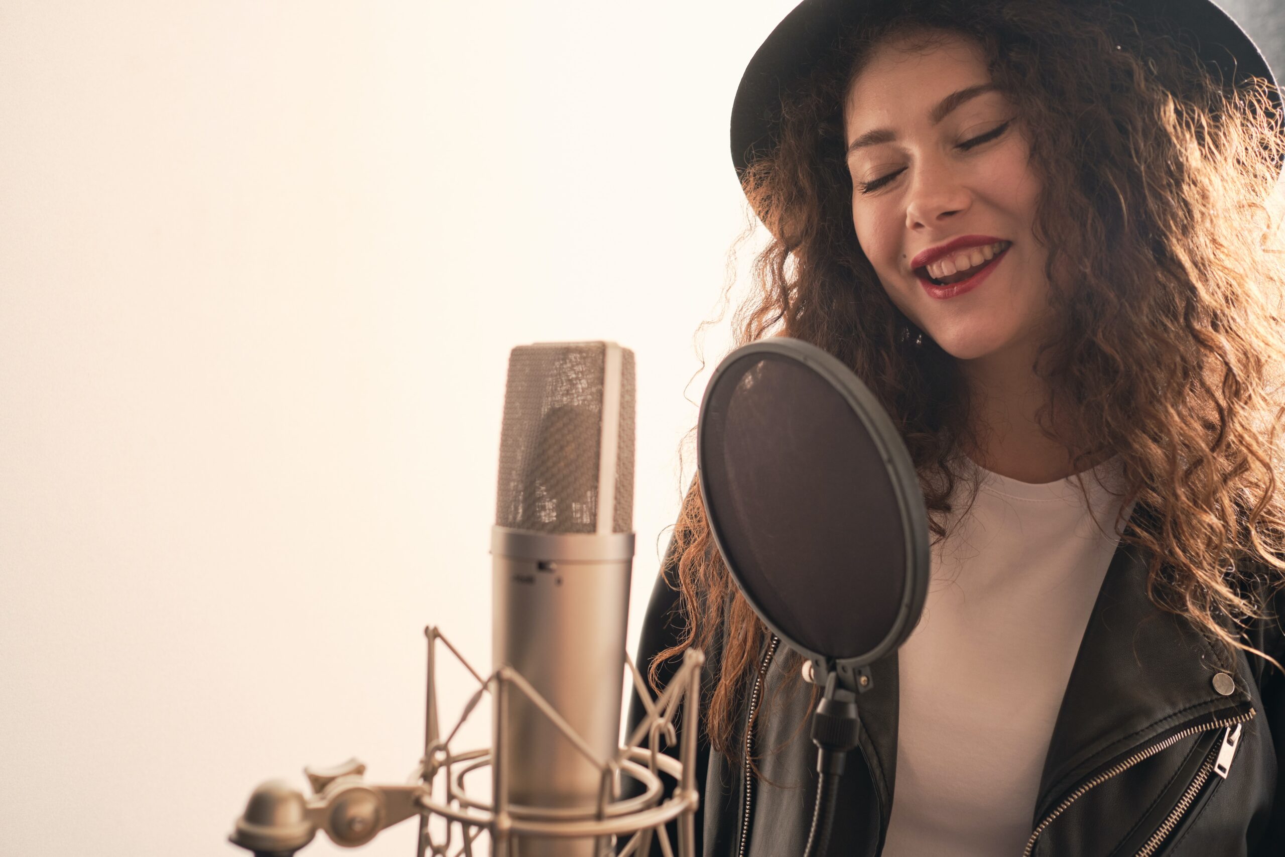 woman recording a song