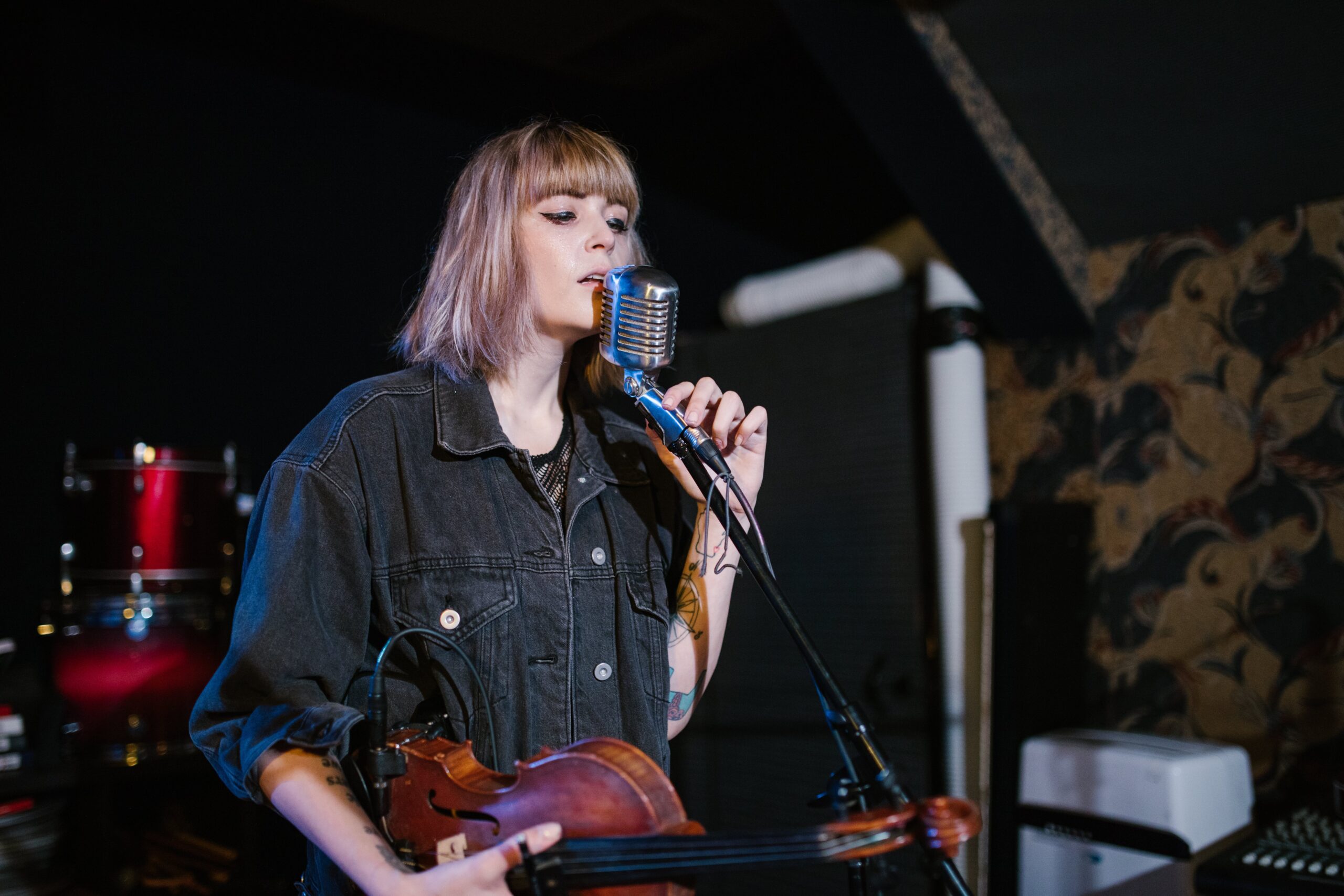 woman voice recording in a studio